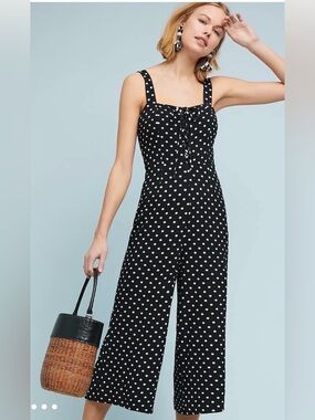 Anthropologie Dizzy Lizzy Romie Jumpsuit Polka Dots in Black/White, Size XL,NWOT